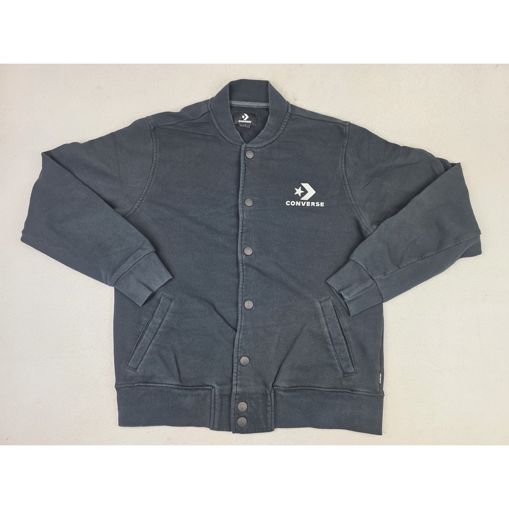 Converse All Star Chevron Bomber Black Jacket Button Snap Mens Size Medium
